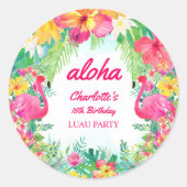 Sticker Rond Aloha Luau Flamant rose rose tropical fête d'anniv (Devant)