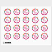 Sticker Rond Aloha Luau Paillettes Roses Tropical Hibiscus (Feuille)