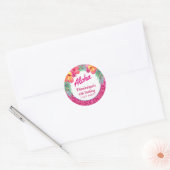 Sticker Rond Aloha Luau Parties scintillant rose Hibiscus tropi (Enveloppe)