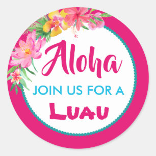 Sticker Rond Aloha Luau Rose Fleur d'Hibiscus Tropical