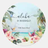 Sticker Rond Aloha & Mahalo Tropical Beach | Merci (Devant)