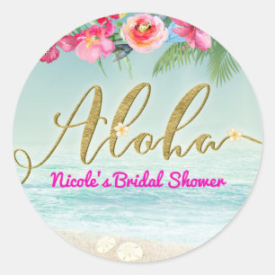 Sticker Rond ALOHA Or Tropical Beach Hibiscus Fleurs Floral
