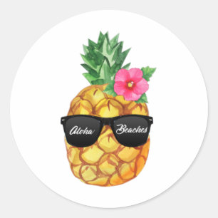 Sticker Rond Aloha Plages Amusant Ananas Hawaiien Avec Des Nuan