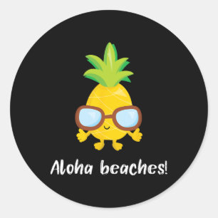 Sticker Rond Aloha Plages Ananas Graphique Avec Sungles Cadeau