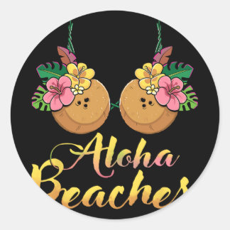 Sticker Rond Aloha Plages Coco Fleur Soutien-Gorge Hawaï Par