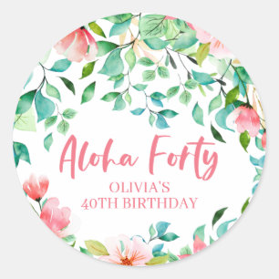 Sticker Rond Aloha Quarante Anniversaire Tropical Luau