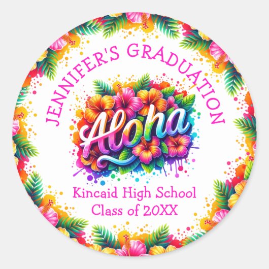 Sticker Rond Aloha Tropical Graduation Party (Devant)