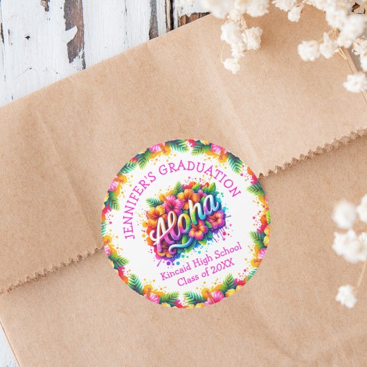 Sticker Rond Aloha Tropical Graduation Party