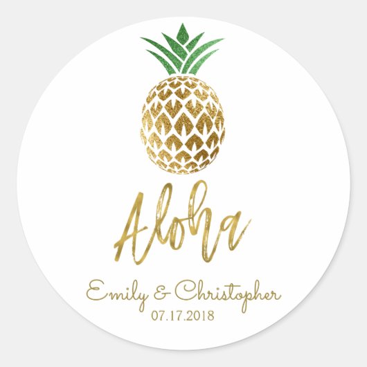Sticker Rond Aloha Tropical Hawaiian Mariage Ananas Blanc (Devant)