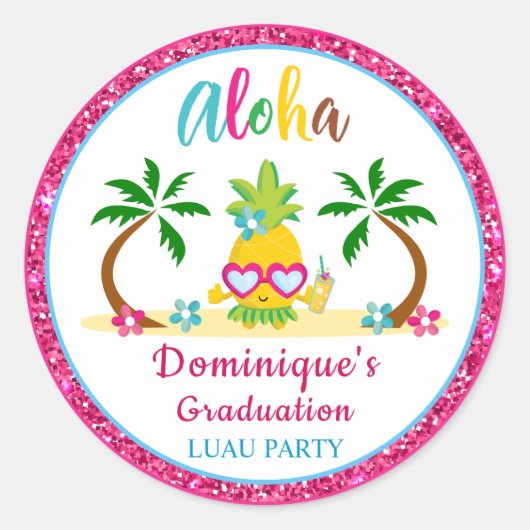 Sticker Rond Aloha Tropical Luau Graduation Party (Devant)