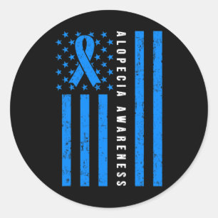 Sticker Rond Alopecia Areata Awareness I Wear Blue Ribbon Suppo