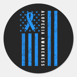 Sticker Rond Alopecia Areata Awareness I Wear Blue Ribbon Suppo