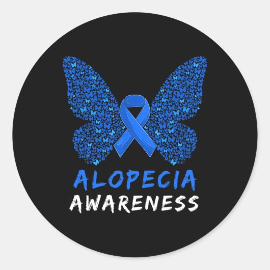 Sticker Rond Alopecia Areata Awareness Mois Bleu Ruban (Devant)