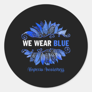 Sticker Rond Alopecia Aware We Wear Blue Sunflower