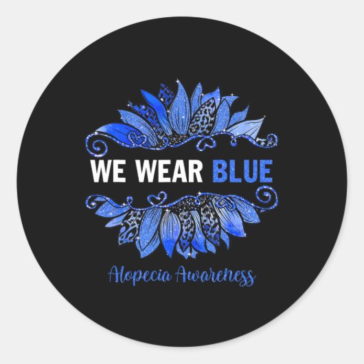Sticker Rond Alopecia Aware We Wear Blue Sunflower (Devant)