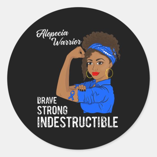 Sticker Rond Alopecia Guerrier Indestructible Survivant Sensibi (Devant)