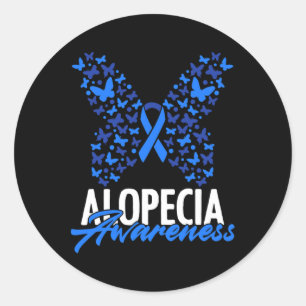 Sticker Rond Alopecia Sensibilisation Bleu Ruban Papillon Alope