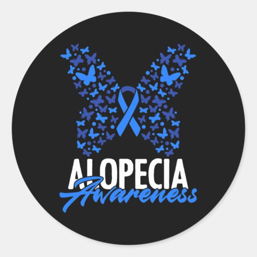 Sticker Rond Alopecia Sensibilisation Bleu Ruban Papillon Alope (Devant)