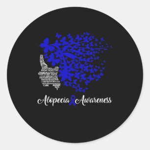 Sticker Rond Alopecia Sensibilisation Bleu Ruban Perte de cheve