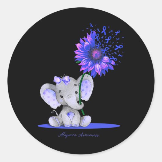Sticker Rond ALOPÉCIA SENSIBILISATION Cute Elephant Tournesol B (Devant)