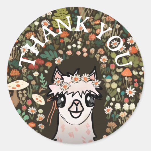 Sticker Rond Alpaca Boho Daisy Anniversaire (Devant)