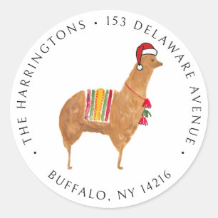 Sticker Rond Alpaca de Noël adresse mignonne illustrée à la mai