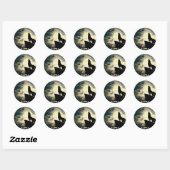 Sticker Rond Alpha Wolf Howling À La Pleine lune (Feuille)