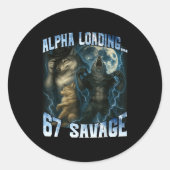 Sticker Rond Alpha Wolf Loading 67 Percent Savage Funny Wolves  (Devant)