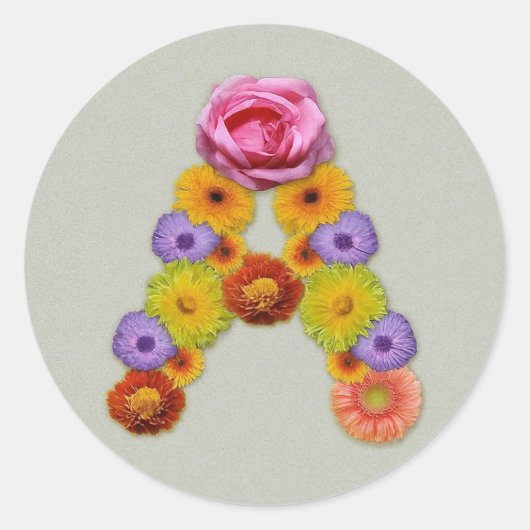 Sticker Rond Alphabet A en fleurs (Devant)