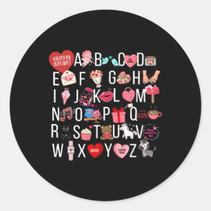 Sticker Rond Alphabet Abc I Love You T Shirt Valentines Day Hea