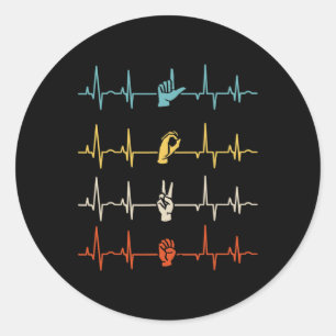Sticker Rond Alphabet American Sing Langue Asl Enseignant Coeur