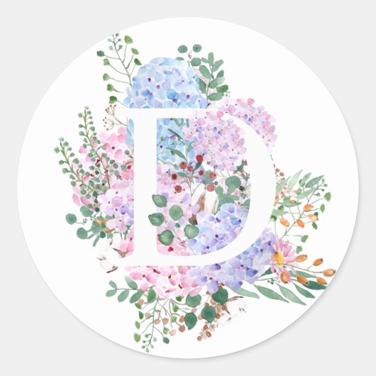 Sticker Rond alphabet botanique D hydrangea fleurs (Devant)