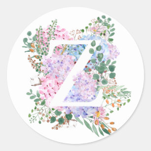 Sticker Rond alphabet botanique fleurs d'hydrangée Z