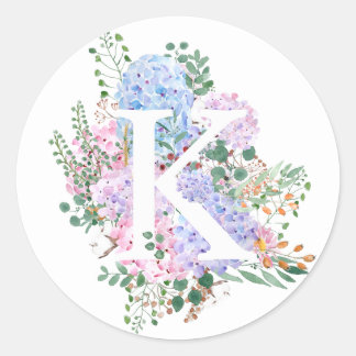 Sticker Rond alphabet botanique fleurs K hydrangea