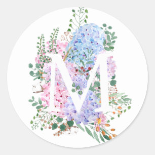 Sticker Rond alphabet botanique M hydrangea fleurs