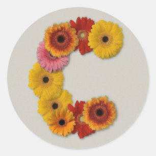 Sticker Rond Alphabet C en fleurs