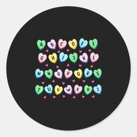 Sticker Rond Alphabet Candy Heart Love Valentines Day Teacher  (Devant)