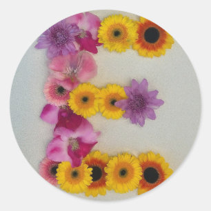 Sticker Rond Alphabet E en fleurs