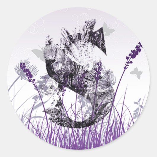 Sticker Rond Alphabet Fleurs violettes - Lettre S Nom Filles (Devant)