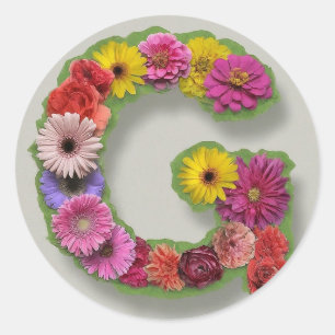 Sticker Rond Alphabet G en fleurs