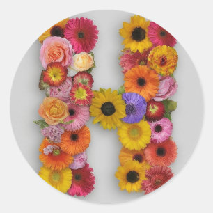 Sticker Rond Alphabet H en fleurs