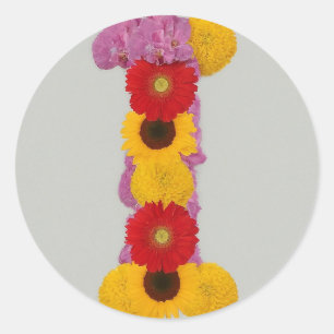 Sticker Rond Alphabet I en fleurs