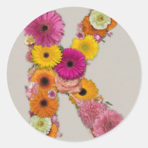 Sticker Rond Alphabet K en fleurs