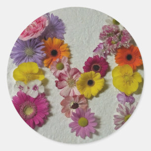 Sticker Rond Alphabet M en fleurs