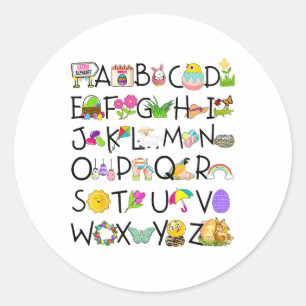 Sticker Rond Alphabet Mignon Drôle de Jour de Pâques Abc Alphab