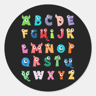 Sticker Rond Alphabet Monstre Mignon Abc Halloween Professeur