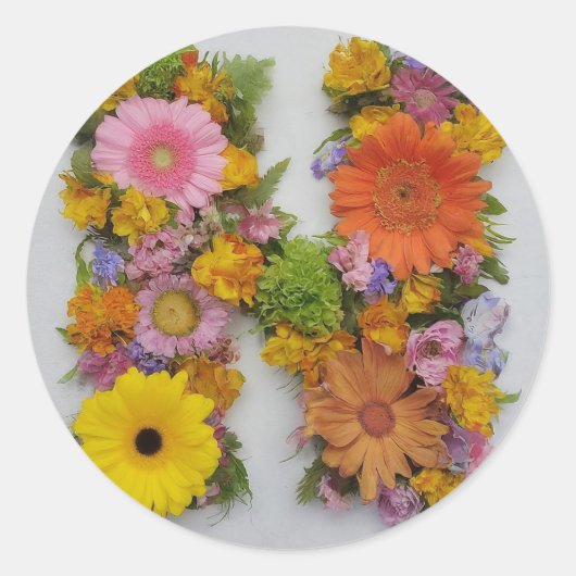 Sticker Rond Alphabet N en fleurs (Devant)