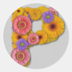 Sticker Rond Alphabet P en fleurs