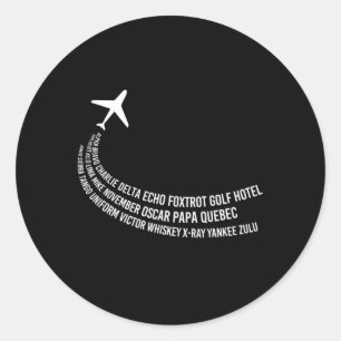 Sticker Rond Alphabet phonétique Avion pilote