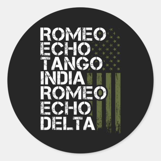 Sticker Rond Alphabet phonétique militaire retraité (Devant)